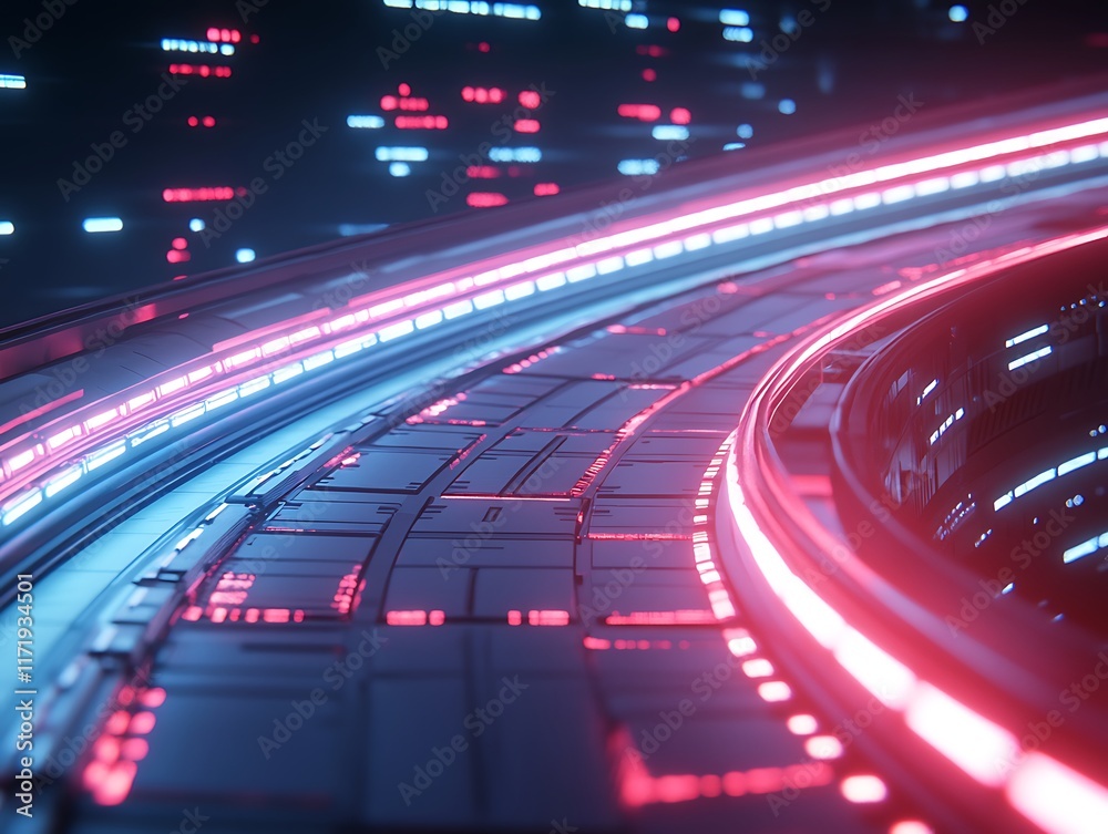 Fototapeta premium Futuristic Neon Lights Illuminate Abstract Technological Pathway