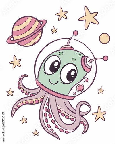 Cute Alien Octopus Astronaut. photo