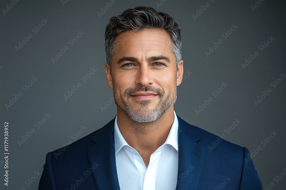 Portrait of a Happy Smiling Hispanic Businessman in Navy Suit Closeup Headshot Against White Background Portrait of a Happy Smiling Hispanic Businessman in Navy Suit Closeup Headshot Against White Background