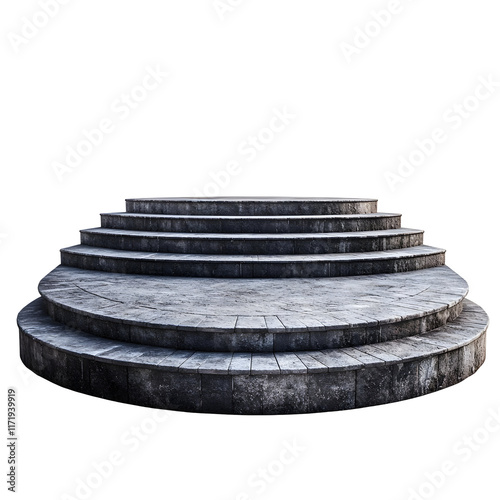 Circular stone steps isolated on transparent background for mockup and product presentation with white background.