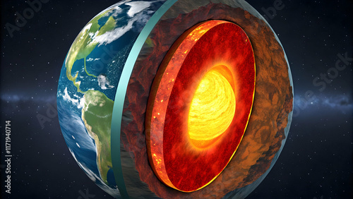Fototapeta Naklejka Na Ścianę i Meble -  Detailed Cutaway of Planet Earth Showing Layers and Core Structure