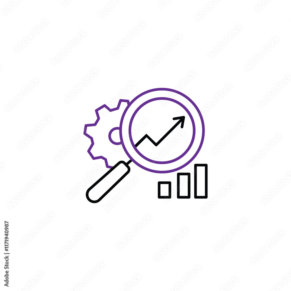 Market research line icon. Attentively examines through magnifying glass how pointers grow, market, get opinions and feedback. Analysis concept. Market research line icon. Attentively examines through magnifying glass how pointers grow, market, get opinions and feedback. Analysis concept.