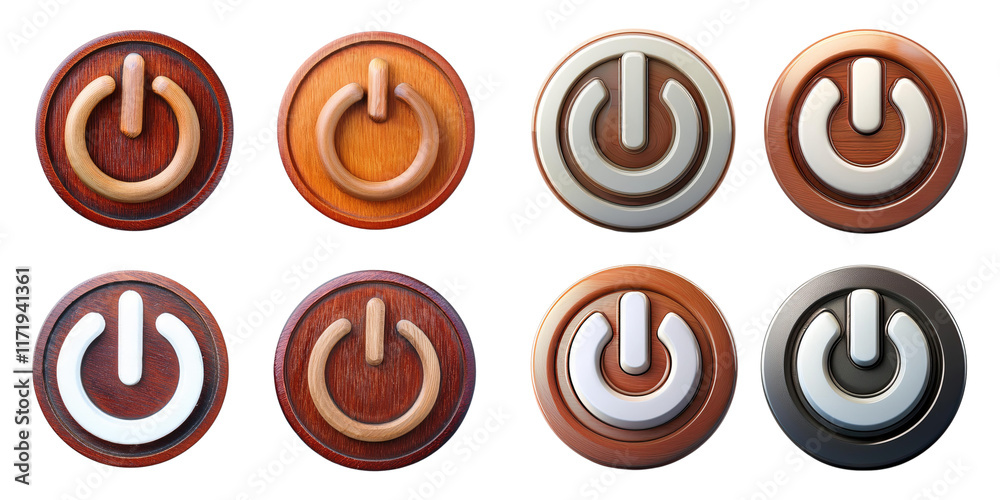 Set of Power Button Icons on Various Backgrounds Set of Power Button Icons on Various Backgrounds
