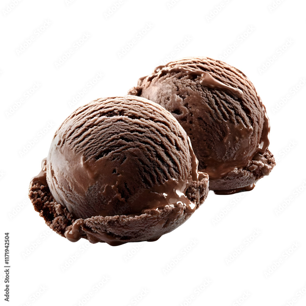 Two Scoops of Rich Chocolate Ice Cream Isolated on a Transparent Background Two Scoops of Rich Chocolate Ice Cream Isolated on a Transparent Background