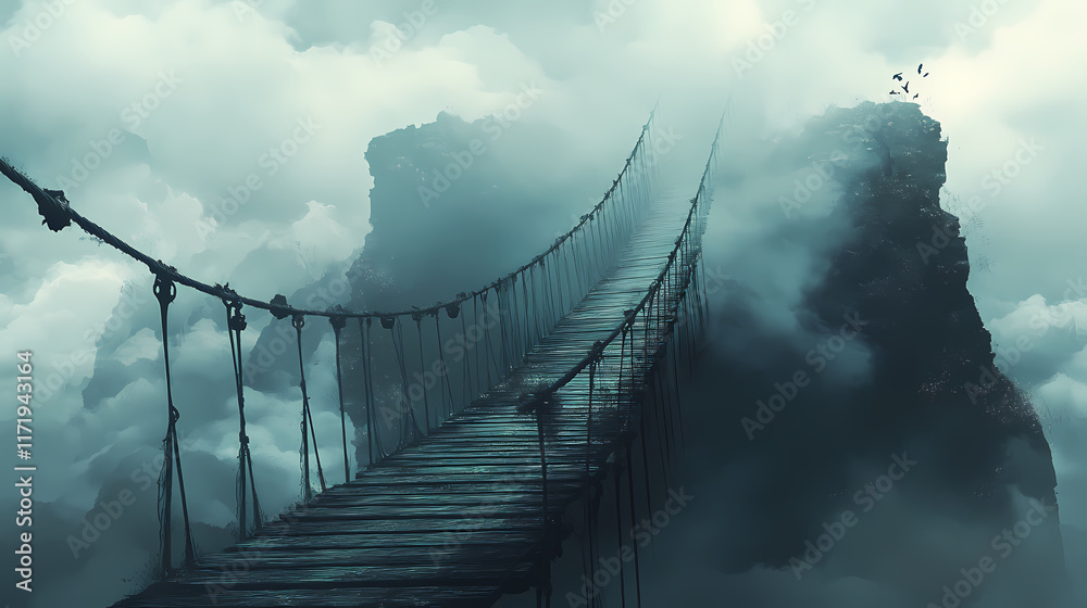 Obraz premium Path to oblivion: misty sky bridge to nowhere. Oblivian. Illustration