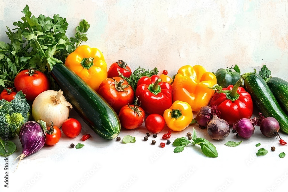 Vibrant still life of colorful vegetables in natural light healthy organic food concept Vibrant still life of colorful vegetables in natural light healthy organic food concept
