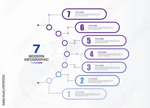 Blue tone circle infographic with 7 steps, process or options.