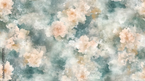 Abstract Watercolor Floral Seamless Pattern - Peach and Teal Hues