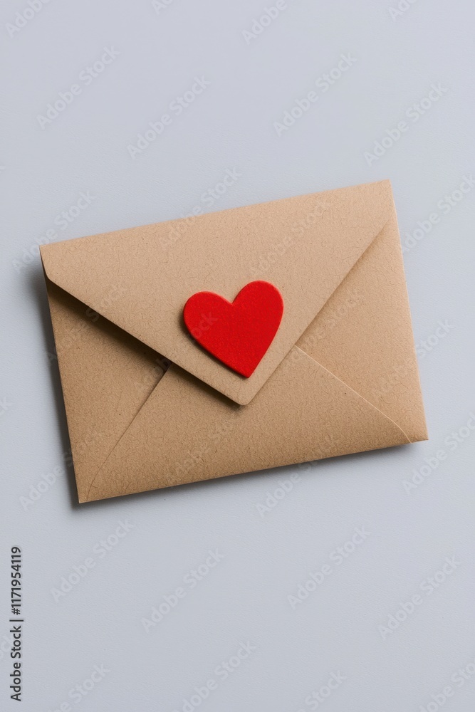 A charming brown envelope adorned with a vibrant red heart, symbolizing love and affection this Valentine's Day. A charming brown envelope adorned with a vibrant red heart, symbolizing love and affection this Valentine's Day.