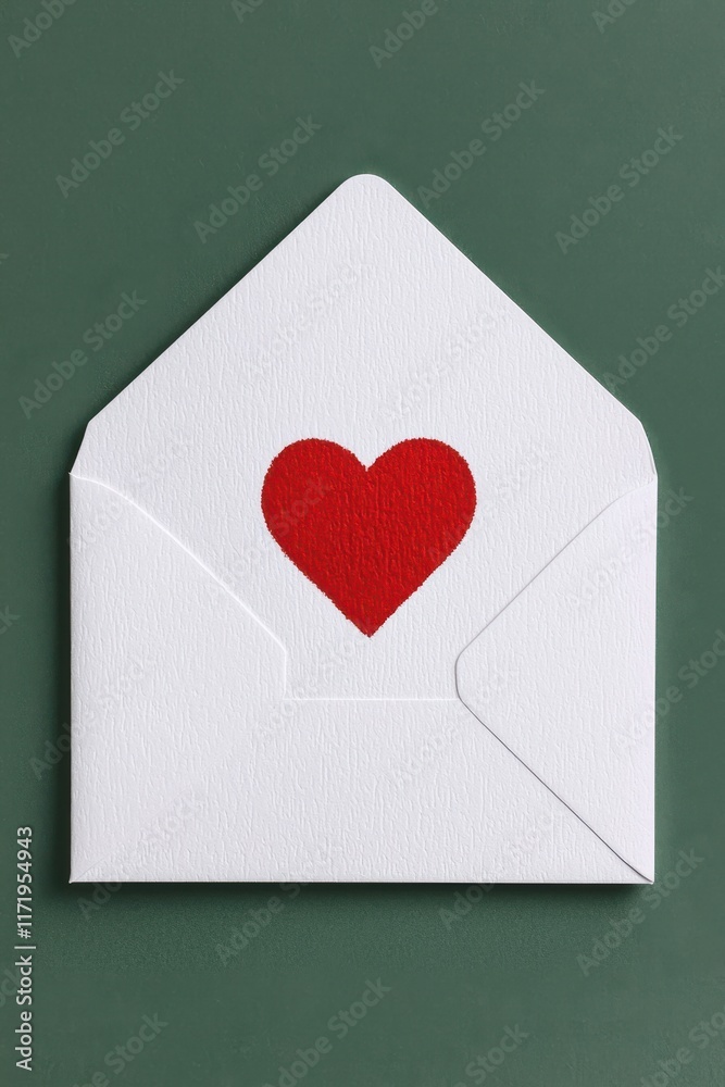 A vibrant red heart rests delicately atop a pristine white envelope, symbolizing love and affection on Valentine's Day. A vibrant red heart rests delicately atop a pristine white envelope, symbolizing love and affection on Valentine's Day.