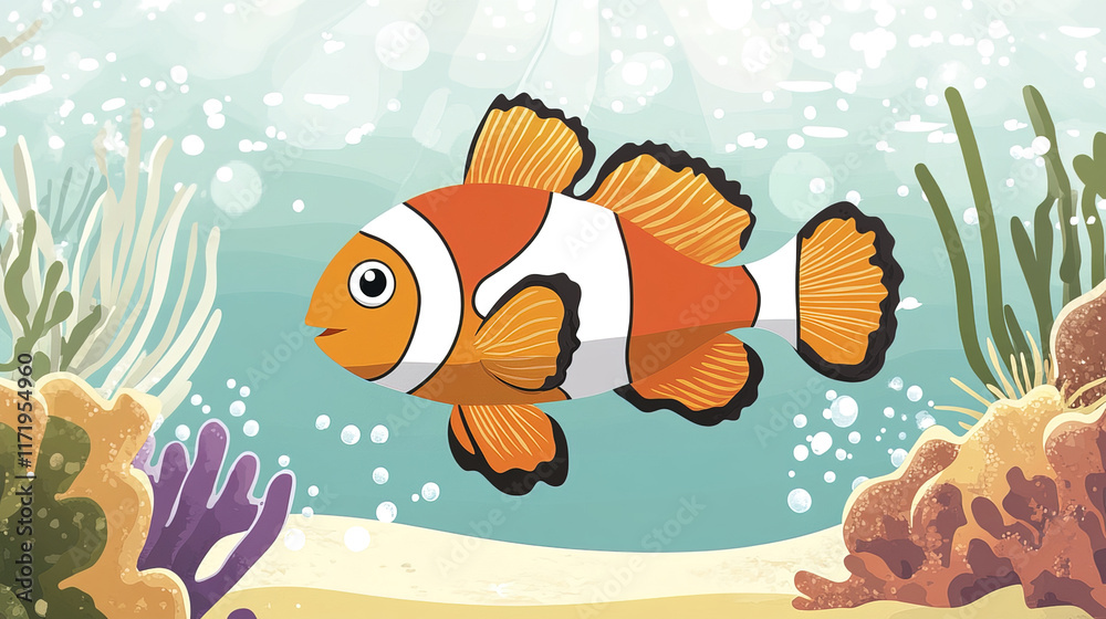 Fototapeta premium clownfish swimming gracefully near vibrant coral reefs in ocean