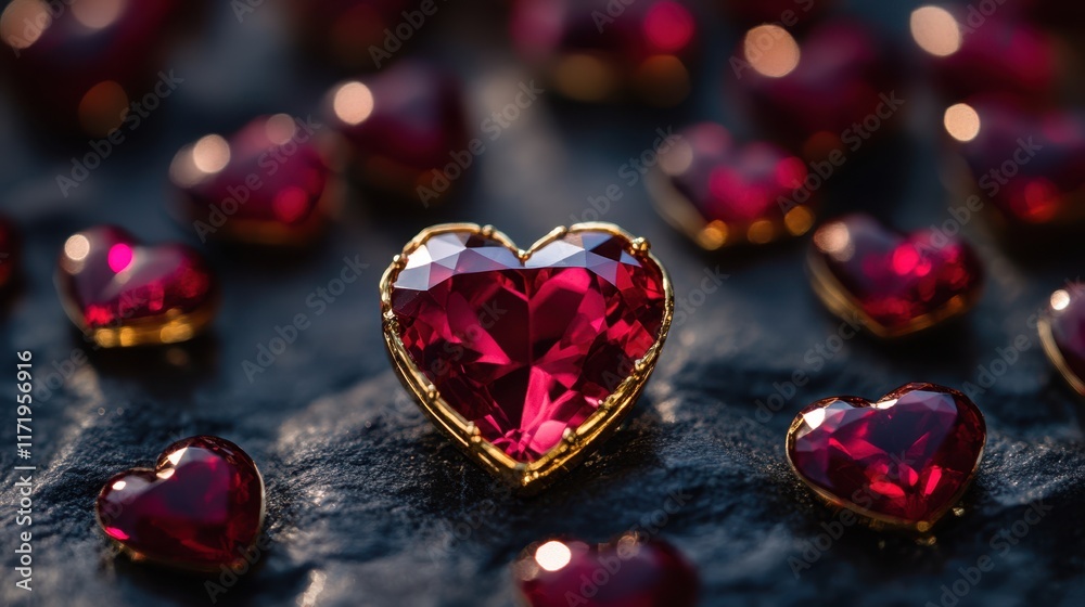 A stunning heart-shaped ruby glimmers at the center, embraced by sparkling red diamonds, embodying love's passion and elegance this Valentine's Day. A stunning heart-shaped ruby glimmers at the center, embraced by sparkling red diamonds, embodying love's passion and elegance this Valentine's Day.