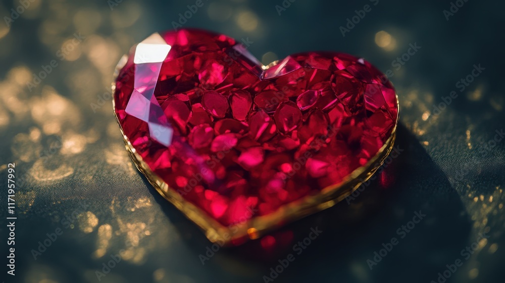A stunning heart-shaped red diamond glimmers on a polished table, radiating love and elegance, perfect for a romantic celebration. A stunning heart-shaped red diamond glimmers on a polished table, radiating love and elegance, perfect for a romantic celebration.