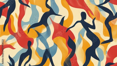 Joyful Abstract Dancers in Vibrant Swirls - Retro Design