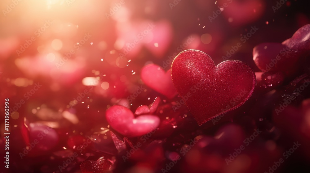 Obraz premium A vibrant red heart sits at the center, encircled by a multitude of smaller hearts, radiating love and warmth on this special day.