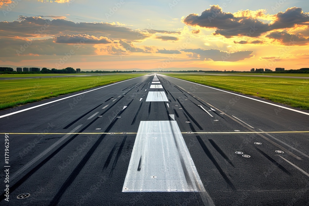 Fototapeta premium Takeoff path airport photograph sunset ground level aviation journey