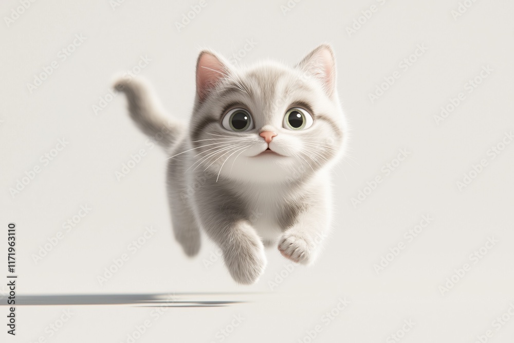Cute Little Cat Running. Adorable 3D Kitten Running with Playful Energy Cute Little Cat Running. Adorable 3D Kitten Running with Playful Energy