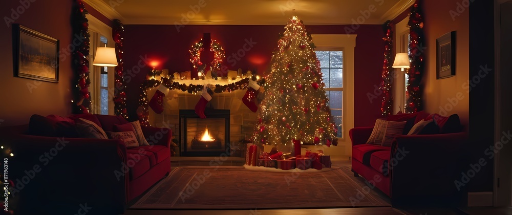 Fototapeta premium Charming Christmas traditions depicted through vibrant decorations and heartwarming light