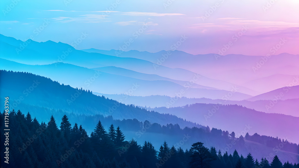 Fototapeta premium Ethereal Mountain Landscape with Soft Gradient Colors at Dusk