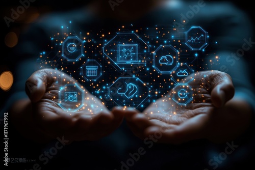 Public Sector Holographic Icons Representation in Futuristic Style