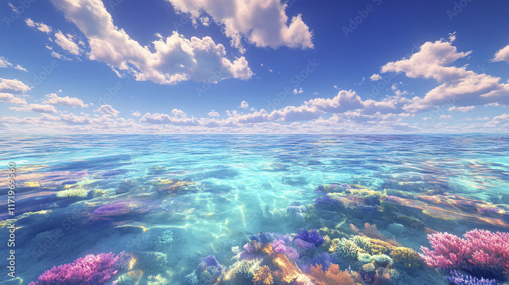 Fototapeta premium vibrant colors of coral reef glowing through clear water