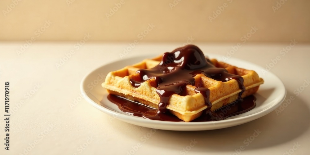 A delectable waffle, golden-brown and crispy, generously drenched in rich, decadent chocolate sauce. A delightful treat, perfect for a sweet indulgence. A delectable waffle, golden-brown and crispy, generously drenched in rich, decadent chocolate sauce. A delightful treat, perfect for a sweet indulgence.