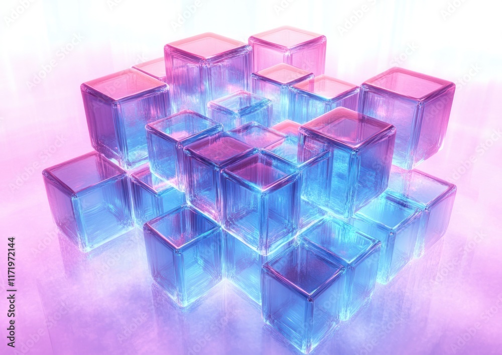 Futuristic Abstract Background with Translucent Geometric Cubes in Blue and Purple Lighting Futuristic Abstract Background with Translucent Geometric Cubes in Blue and Purple Lighting