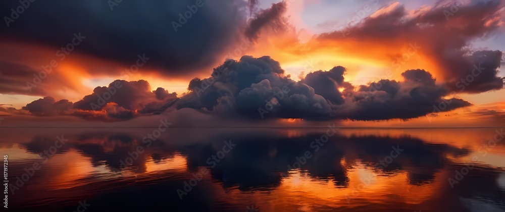 Fototapeta premium Dramatic cloud formations reflecting sunset colors creating a stunning sky