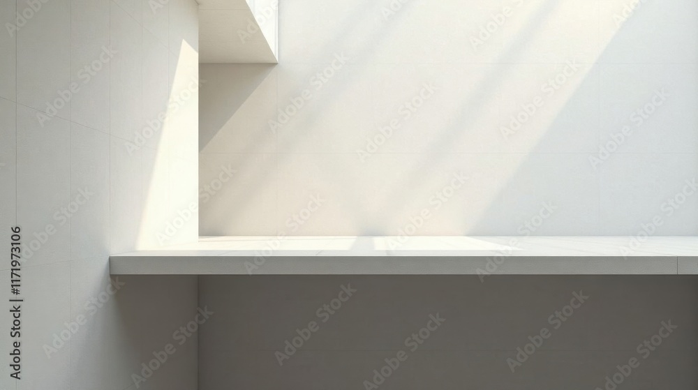 Fototapeta premium Sunlit Minimalist Shelf in a Modern Interior Space