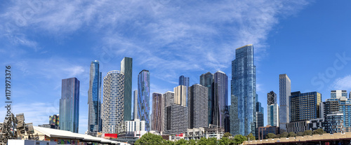 Australia scenic Melbourne downtown skyline panorama and financial business center. photo