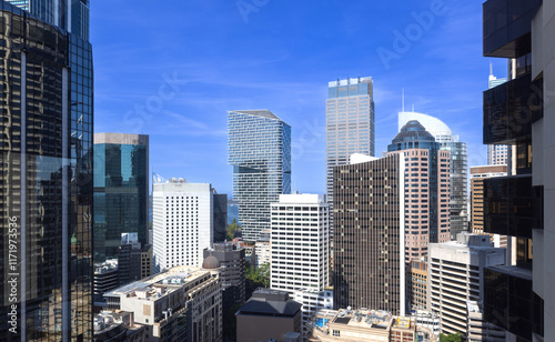 Australia scenic Sydney downtown skyline panorama and financial business center near Opera House.