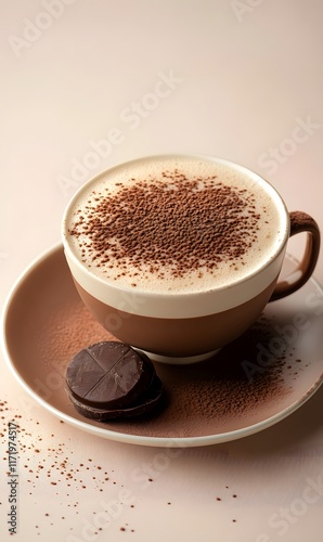 delicious cup of choco latte Image clean simple background,generation AI