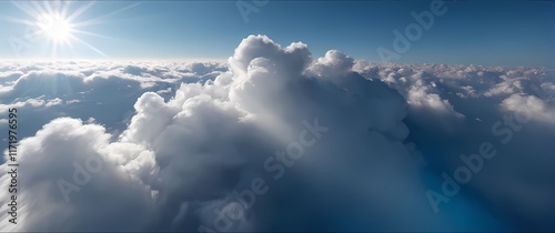 Fluffy clouds drifting lazily across a bright blue sky during a sunny day