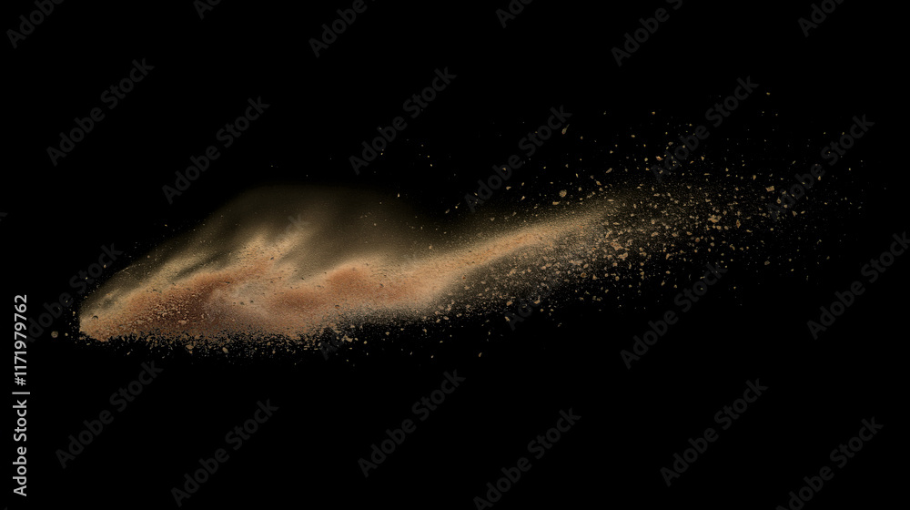Fototapeta premium flying sand debris isolated on black background 