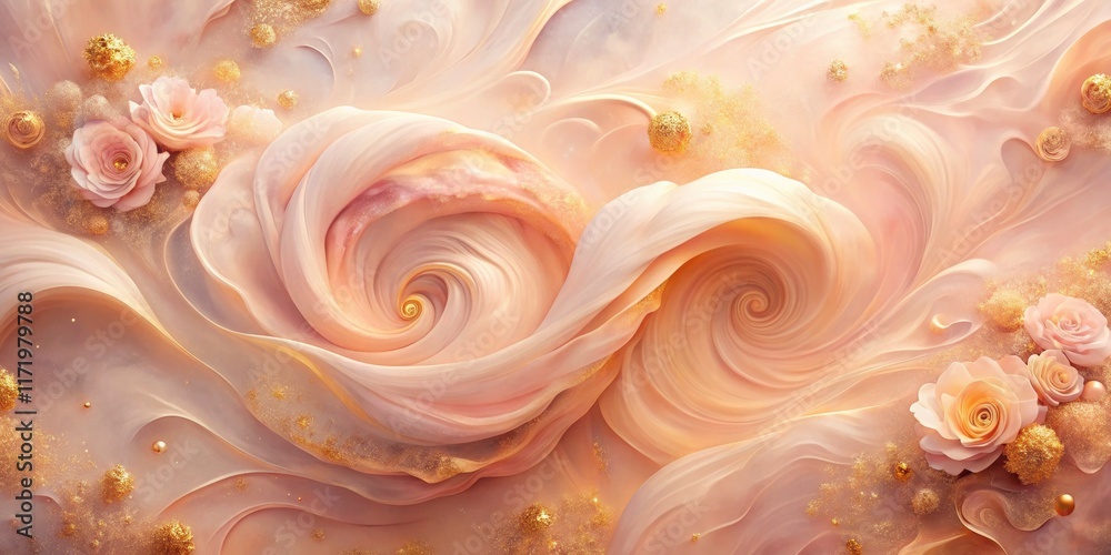 Fototapeta premium Swirling pastel peach and rose gold create a luxurious texture for portrait photography.