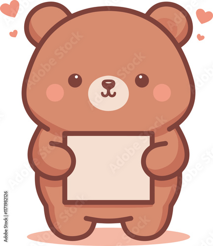 Cute bear hold blank paper cartoon illustration