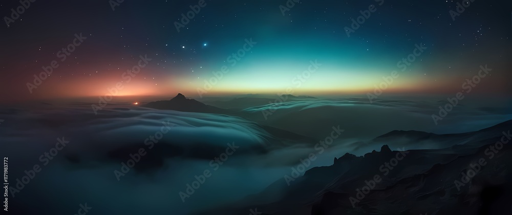 Fototapeta premium Lively celestial landscapes portrayed through deep canvas colors showcasing phenomena