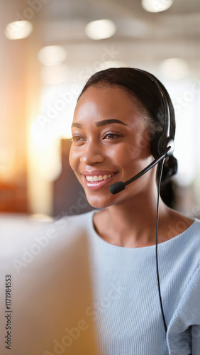 Attentive Call Center Agent Working on Laptop