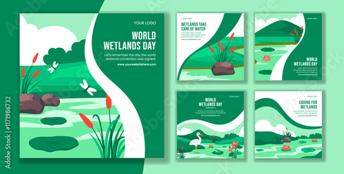 World Wetlands Day Social Media Post Flat Cartoon Hand Drawn Templates Background Illustration