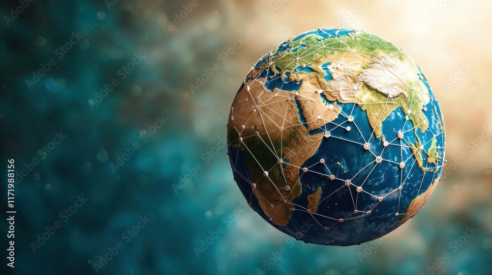 A 3D illustration of a globe composed of interconnected nodes, symbolizing the interconnectedness of the world with empty space for copy or text. A 3D illustration of a globe composed of interconnected nodes, symbolizing the interconnectedness of the world with empty space for copy or text.
