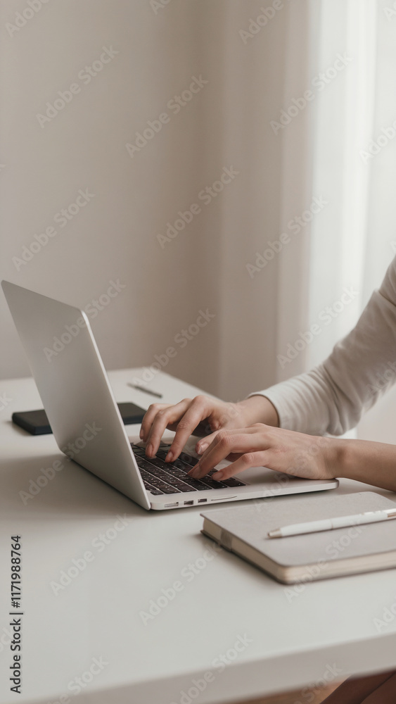 Fototapeta premium Person Focused on Work at Laptop