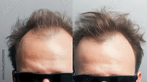 Before and after views of successful hair restoration treatment. Transformation showcasing renewed confidence and improved appearance through advanced medical solutions.