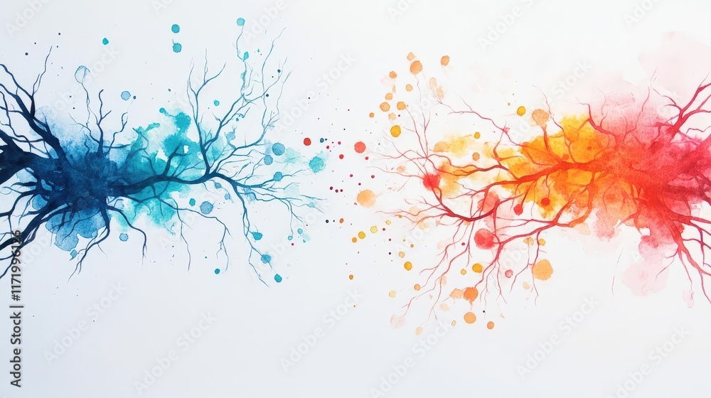 Obraz premium An abstract watercolor of interconnected roots and branches, symbolizing unity and transformation