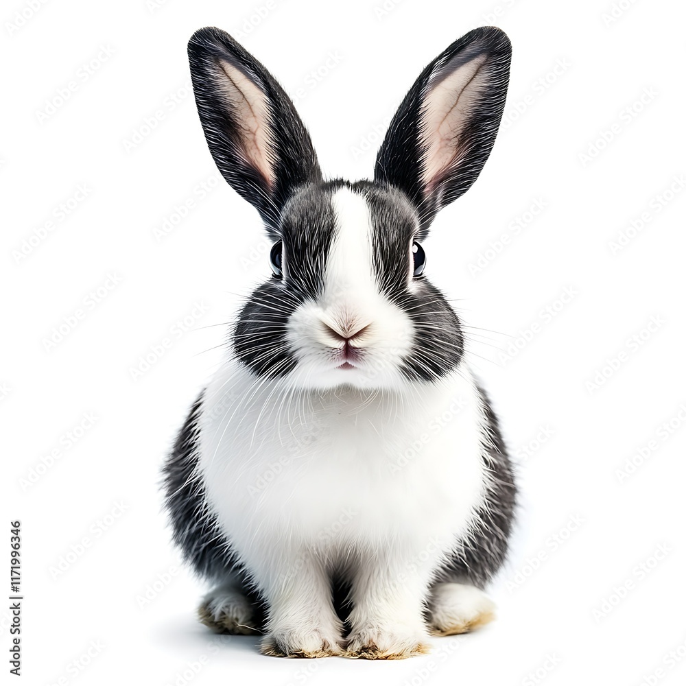 Fototapeta premium Cute black and white bunny rabbit portrait.