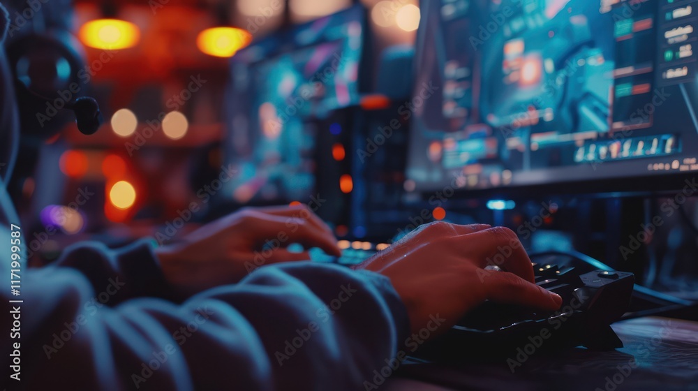 Obraz premium close-up of a person operating his computer