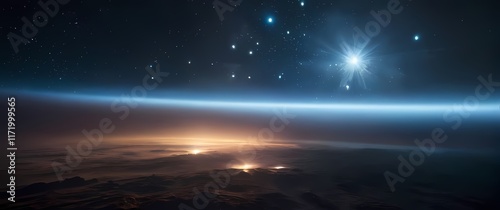 Visions of space travel envisioned through captivating shining starscapes photo