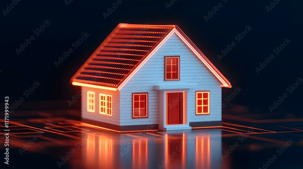Cozy Digital House with Neon Glow and Circuit Board Design, Symbolizing Technology and Home Integration Cozy Digital House with Neon Glow and Circuit Board Design, Symbolizing Technology and Home Integration