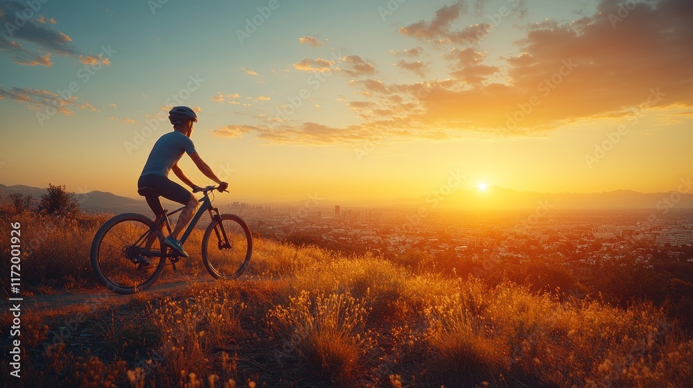 Silhouette of cyclist enjoying sunset mountain bike ride. Silhouette of cyclist enjoying sunset mountain bike ride.