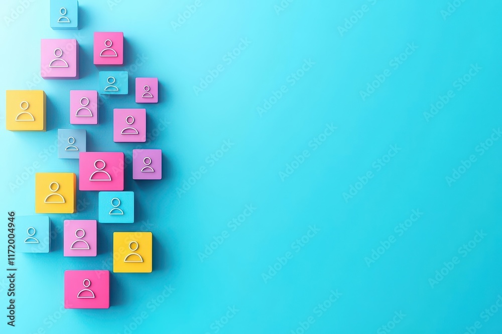 Lead generation, vibrant flow of user profiles, 3D illustration Lead generation, vibrant flow of user profiles, 3D illustration