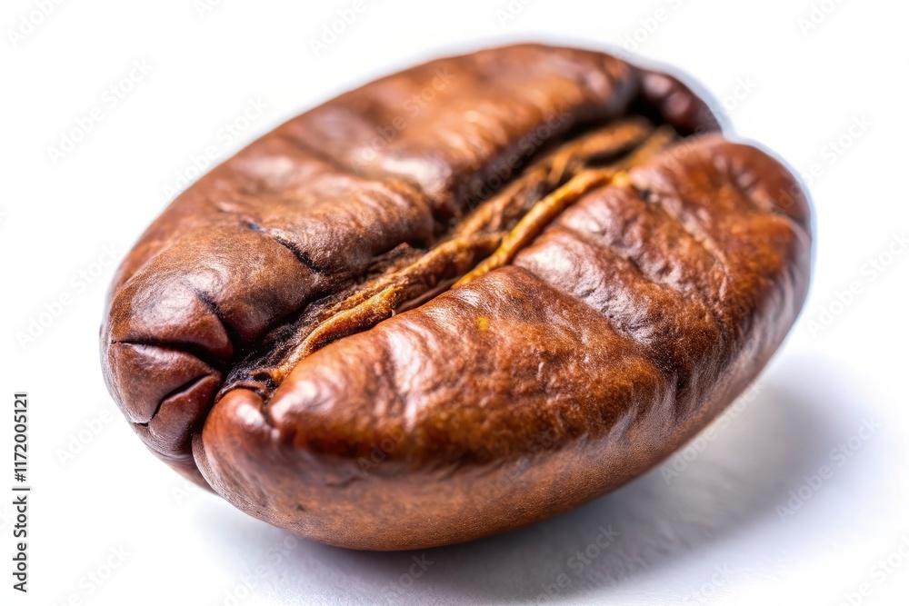 Exquisite close-up photography showcasing the alluring details of roasted coffee beans against a pure white background.